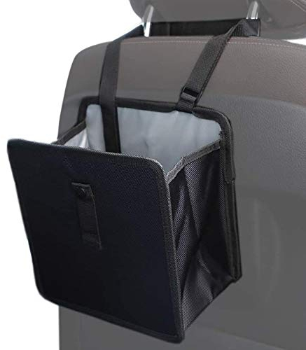 Folding Dustbin with Adjustable Lanyard, Rubbish Liners, Portable Waterproof Car Back Seat Organizer, Waste Paper Garbage Bin for Auto Travel 7L (Black)