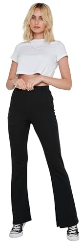 NOISY MAY Damen Flare Hose mit elastischem Bund und ausgestelltem Bein, Farben:Schwarz, Größe:XL