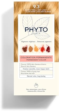PHYTO Paris - Coloration Permanente - 9.3 - Blond Très Clair Doré - Pigments Végétaux - Couvre 100% des Cheveux Blancs - Sans Ammoniaque - Sans Silicone
