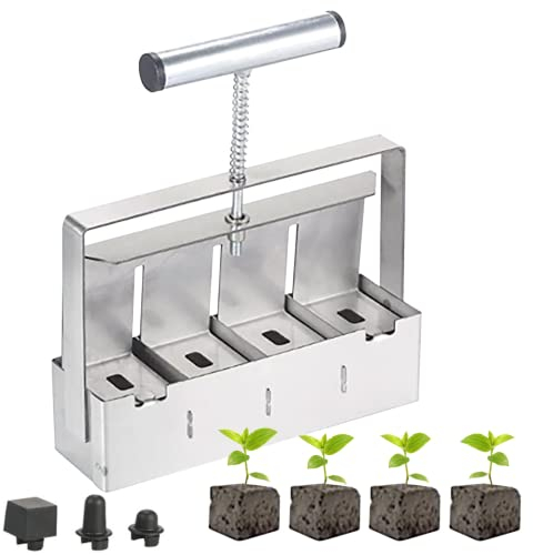 Manueller Bodenblockierer Mikro-Bodenblockierer Kit 5,1 cm Bodenblockierwerkzeug, Handheld Quad Bodenblockierer Maker Einfaches Pflanzwerkzeug für Samen-Stater-Tablett,Pflanzen, Umpflanzen,Gewächshaus