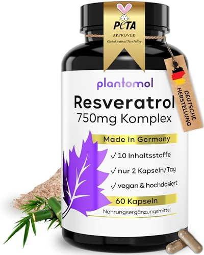 60 Trans Resveratrol Kapseln mit 750mg Resveratrol hochdosiert mit Silizium und Hyaluron (in 2 Kapseln) als Resveratrol Komplex