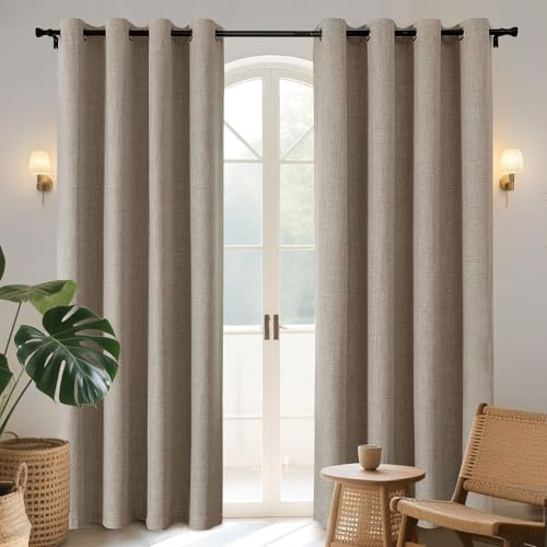 Joydeco Blackout 108 Inch Curtains 2 Panels Set, Extra Long Linen Room Darkening Curtains for Bedroom, Thermal Insulated Textured Drapes for Living Room (52x108 inch,Linen)
