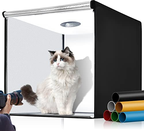 Fasonic Scatola luminosa da studio fotografico da 81,3 x 81,3 cm, grande lightbox per prodotto con 3 luci di oscuramento continuo, 210 perline LED, kit professionale per foto con 6 fondali colorati