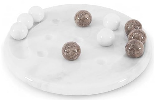 Radicaln Marble Tic Tac Toe Board Game 10 Inches White & Oceanic Handmade Strategy Board Games for Coffee Table Decor, Adult Board Games for Game Night