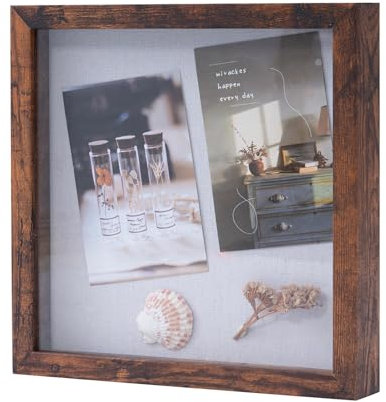 Muzilife Cadre photo 3D à remplir - 25 x 25 cm - En bois profond - Avec vitre en verre - Cadeau pour la famille et les amis - Boîte à souvenirs - Marron foncé - 25 x 25 cm