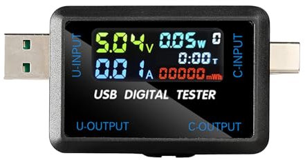 Jadeshay USB C Tester, USB+Type-C Tester Medidor de Corriente de Voltaje 0-5A 4.5-36V Medidor de Potencia USB Voltímetro Amperímetro Detector Indicador de Cargador de Banco de energía