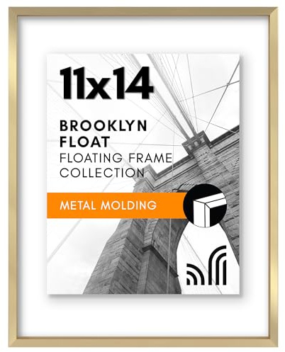 Americanflat Juego de 2 portarretratos flotante de aluminio de 11 x 14 pulgadas, color dorado, úsalo como marco de fotos de 11 x 14 pulgadas o marco flotante de 8 x 10 pulgadas, marco de fotos con
