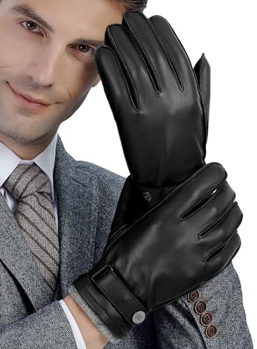 GSG Mens Winter Gloves Nappa Sheepskin Leather Driving Gloves with Warm Wool Cold Weather Touchscreen Dress Glove Black,M