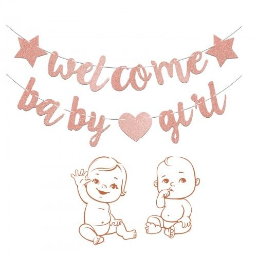 Litinliv Striscione Benvenuto Neonato, Decorazioni Baby Shower, Welcome Baby Banner per Girl, Boy (Rose)