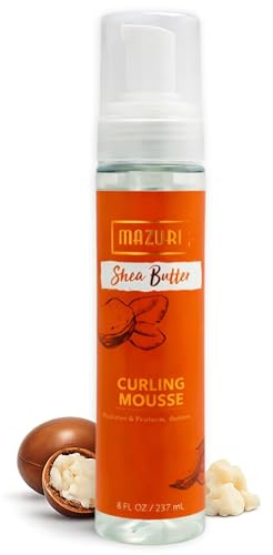 Shea Butter Curling Mousse 236ml – Lightweight Leave-In Curl Definer for Curly & Textured Hair, Hydrating Frizz Control, Soft Hold, Detangling Care for Bouncy, Shiny Hair, Styling Support-Mazuri