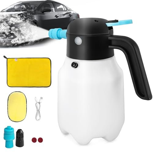 Schneeschaumpumpensprüher, elektrischer Schaumsprüher mit 2 Düsen, Autowaschhandtüchern und Handschuhen, Auto-Druck-Auto-Hauswäsche und Detail, Gartenbewässerung