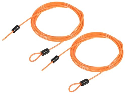 TOP-VIGOR 2 st säkerhetsstålkabel, 2,5 mm x 2 m/6,56 fot belagd säkerhetsvajer dubbel ögla flexibelt säkerhetskabellås för utomhus resor bagage cykel, orange