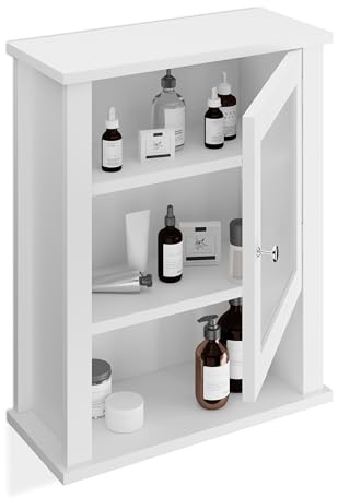 Relaxdays Badschrank, hängend, 3 Fächer, Tür mit Acrylglas, geringe Tiefe, HBT: 52 x 42 x 18 cm, Hängeschrank Wand, weiß