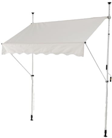 GYMAX Tenda a Braccio Manuale Estensibile, Tenda a Braccio Regolabile in Altezza, con Tessuto di Protezione Solare, Tenda Senza Fori da Perforare per Giardino (Bianco, 3 x 1.8 M)