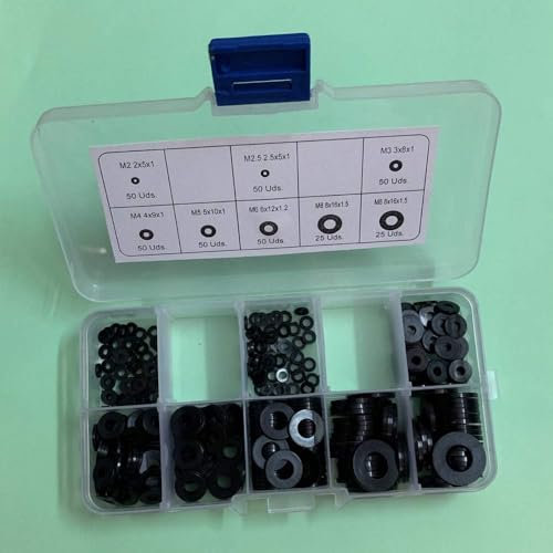 HeyNana Arandelas de Plástico Negro, 350 Piezas, Kit Surtido M2-M8, Arandelas Planas de Nylon