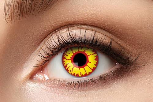Zoelibat Eyecatcher - Ork - Lentilles de contact hebdomadaires colorées jaunes avec veines rouges - Lentilles de contact Halloween sans correction