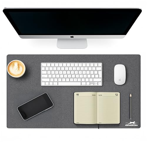 Tappetino Mouse XXL 40x79 cm – Antiscivolo in Feltro di Lana – Superficie Fluida per Mouse e Tastiera – Grigio – Design Elegante