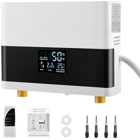 6000 W, scaldabagno elettrico istantaneo con display della temperatura a LED e telecomando, acqua calda istantanea, montato a parete, protezione IPX4 (220 V, per bagno/cucina/campeggio)
