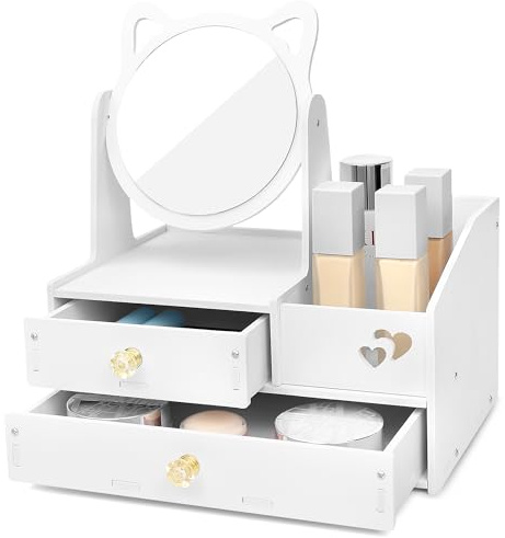 LEcylankEr Organizer Trucchi con Specchio a 360° e Cassetto, Porta Trucchi