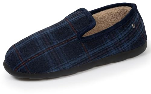 Isotoner Charentaises tofflor för män, superbekväma och varma, vardaglig teknik, Blå tartan, 43 EU