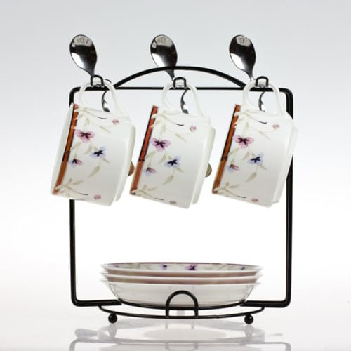 Stainless Steel Coffee Cup and Plate Rack Storage Organizer, Hanging Mug Holder for Kitchen Counters, Cabinets, and Office Tables, Holds Multiple Cups and Plates