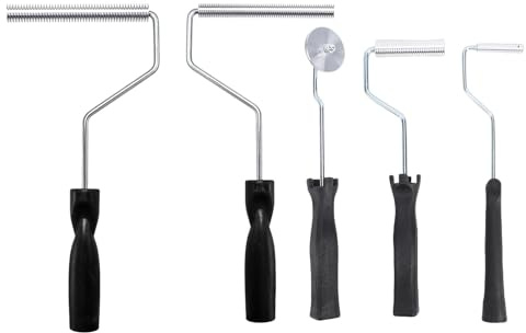 YUEHISY Kit de Herramientas de Rodillo de Fibra de Vidrio, Juego de Rodillos de Laminación de Superficie Ranurada con Cabeza de Aluminio de 5 Piezas para Reparación de Resina, Fibra de