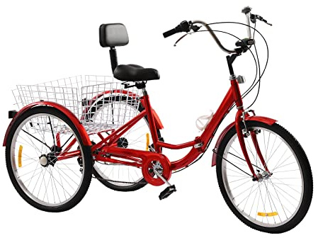HIKUUER 24 tums trehjuling för vuxna 7 växlar 3 hjul cykel med stänkplåt och mugghållare 120 kg lastkapacitet justerbar höjd vuxen tricycle hopfällbar cykel