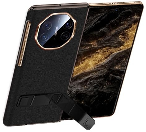 Stativfodral för Huawei Mate XT, magnetiskt roterbart stativ baksidefodral med reptåligt gångjärn smalt lyxigt läderfodral, svart