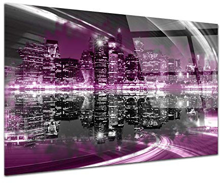 DECLINA Tableau mural New York de nuit, impression sur verre acrylique, décoration murale moderne, décoration intérieure, photo urbaine, skyline New York, art contemporain, salon, chambre, bureau