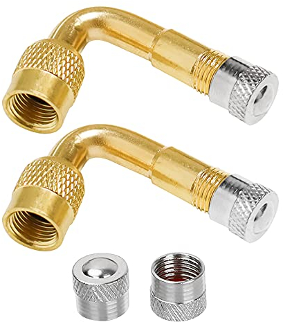 Bolatus 2 Stück 45 Grad Ventilverlängerung, Ventil Verlängerung Kupfer Ventiladapter Winkel Ventilverlängerung Autoventil Reifenventilverlängerung Winkelventil für Auto Motorrad Fahrrad Scooter