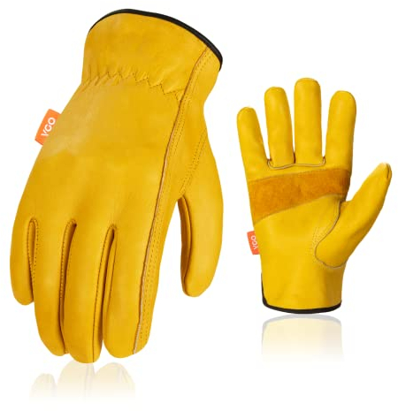 Vgo... 1 Paar Arbeitshandschuhe,Rigger Handschuhe, Sicherheitshandschuhe für Männer, Rindsleder, ungefüttert (CA9590)