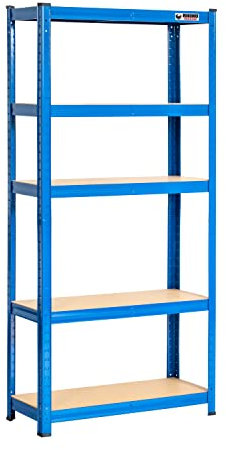 Rhino Racking – Heavy Duty Garage Shelving Unit – 200kg Load Weight Per Shelf – 1000kg Per Unit – 150x75x30cm - Blue – 5 Tier Storage Shelves – Shed Shelving