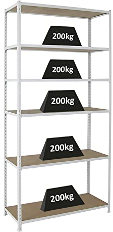 PROREGAL Schwerlastregal Giant MULI | HxBxT 250x120x30cm | 6 Fachböden | Fachlast 200kg | Weiß | Lagerregal Kellerregal Werkstattregal Metallregal Fachbodenregal Steckregal