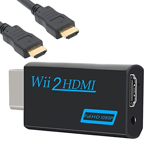 Wii Hdmi Adapter, Wii Zu Hdmi Konverter, 1080p/720p Hd Konverter Adapter Mit 3,5 Mm Audio Und Hdmi Ausgang + 1,5 M Hdmi Kabel FüR Wii Monitor, Fernseher, Projektor (Schwarz)