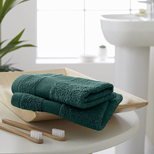 Catherine Lansfield Bathroom Anti Bacterial 500 gsm Soft & Absorbent Cotton Face Cloth Pair Forest Green, One Size