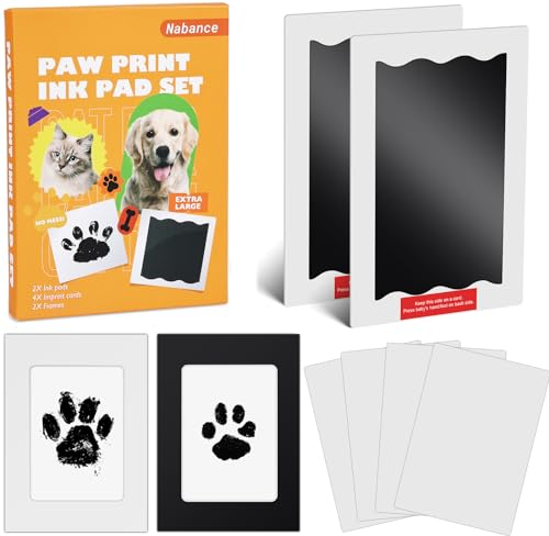 Nabance Pfotenabdruck Set Hund Großformat 2 pcs Baby Fussabdruck Set Fußabdruck Baby Handabdruck Baby mit 2 Fotorahmen, ohne Kontakt zur Farbe für Hund und Katze Familie Geschenk