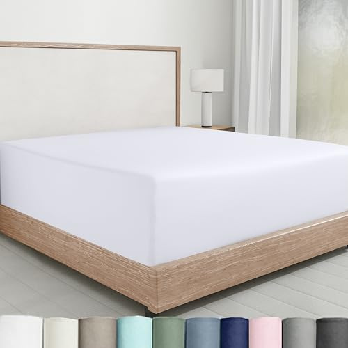 California Design Den White Fitted Sheet King, Soft 100% Cotton Sateen, Deep Pocket, Durable All-Around Elastic, Head/Foot Side Indicators, King Fitted Sheet Only