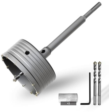 CSOOM Sierra perforadora de hormigón de 125 mm con extensión SDS-Plus de 220 mm, juego de sierras perforadoras para hormigón, juego de 4 brocas de centrado de 8 x 110 mm, punta de metal duro, 2 brocas