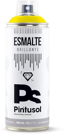 PINTUSOL Esmalte Brillante Amarillo de Zinc en Spray RAL1018, Acabado Brillo, Resistencia UV Alta Opacidad, Fácil Aplicación Multisuperficie Madera Metal Plástico, Pintura Profesional Espray 400ml