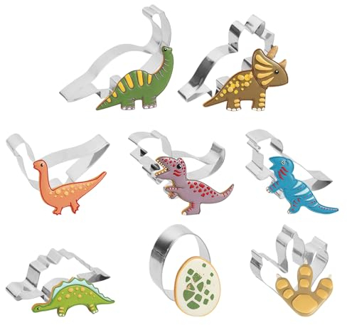 YILANJIN 8 Pcs Biscuit Cutters Shapes,Dinosaur Cookie Cutter Set,Stainless Steel Cutters,Kids Biscuit Cutters,Cartoon Biscuit Cutter Mould Set for DIY Dough Sugarcraft Pastry Cake Decoration