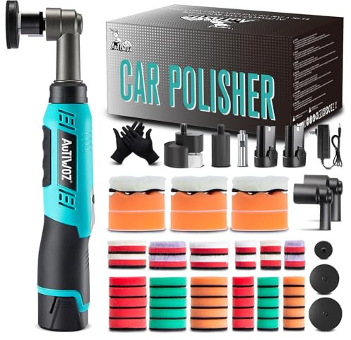 AUTIWOZ Mini Poliermaschine Akku, 25mm/50mm/75mm Akku Polierer für Detailing und Kratzer entfernen, Rotation & Exzentrische Polier, 6 Geschwindigkeiten 2 Pcs 2000mAh Li-Ion-Akkus, mit Polier-Sets