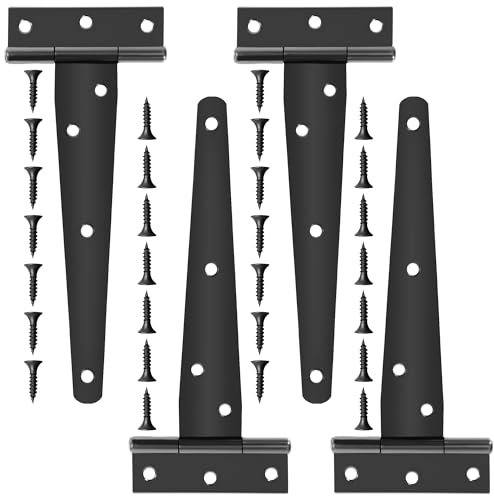 Baimuni Lot de 4 Charnières en T de Porte, 6 Pouces Galvanisé, Noir Mat, Robuste, Adaptées Intérieur Extérieur