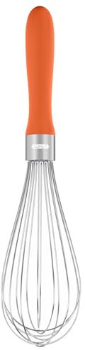 U-Taste Kitchen Whisk: 18/10 Stainless Steel Balloon Whisk 28 cm Medium Egg Beater with 8 High Flex Wires and Non-Slip Silicone Handle for Whipping Blending Mixing Batter Creams Sauces (Orange)