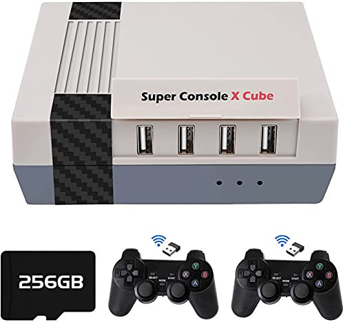 Super Console X Cube Wireless Retro Video Console di gioco con 256G carte di TF, oltre 50 Built-in emulatori e 50000 giochi, 4 K TV HD / uscita AV, Due Wireless 2.4 G Controller (256G)