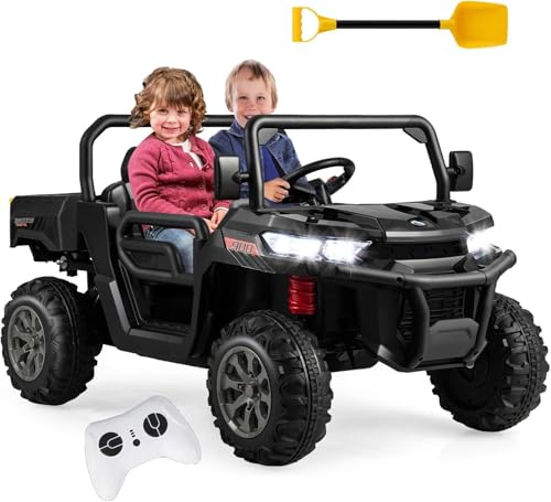 GOPLUS Auto Elettrica Bambini 2 Posti con Telecomando 2,4G, Trattore Elettrico Bambini 12V con Avvio Lento Musica Integrata, Carica 50KG 3-8 Anni (nero)