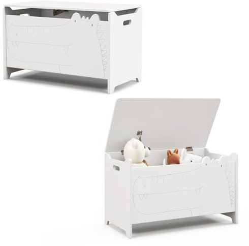 GYMAX Scatola per Giocattoli con Coperchio, Organizer per Giocattoli a Forma di Coccodrillo con Pratiche Maniglie, Cassapanca Contenitorei per Bambini, verde, 60 x 33 x 37,5 cm (Bianco)