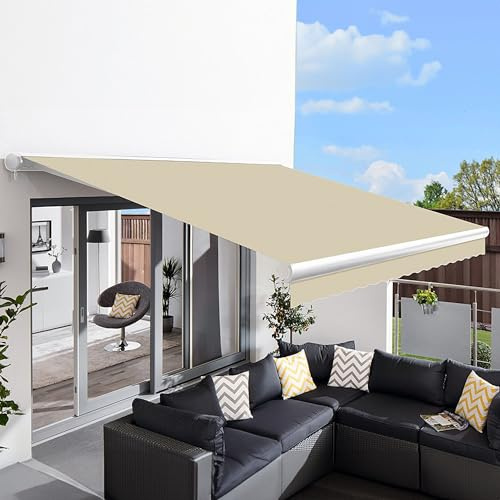 Primrose 3.5m x 2.5m Electric Awning Full Cassette DIY Patio Awning Gazebo Canopy Waterproof UV protection Complete with Fittings and Winder Handle Sand