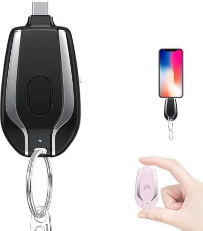 Llavero de banco de energía, mini cápsula de emergencia de 1500 mAh, llavero cargador portátil, llavero cargador de teléfono para tipo C, llavero cargador de teléfono celular, pequeño banco de energía