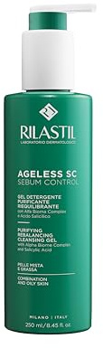 Rilastil Ageless SC Sebum Control, Gel detergente purificante e riequilibrante viso con Alfa Bioma Complex e Acido Salicilico ad azione sebonormalizzante, 250 ml