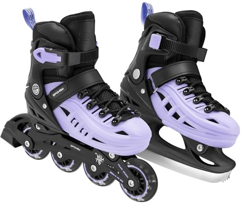 SPOKEY 4ONE Set 4-i-1 inliner/rullskor/triskateboard/skridskor justerbar | för barn och tonåringar | Inline-skridskor kan omvandlas till rullskridskor | Storlekar: 29-33, 34-38, 39-43 (violett, 29-33)